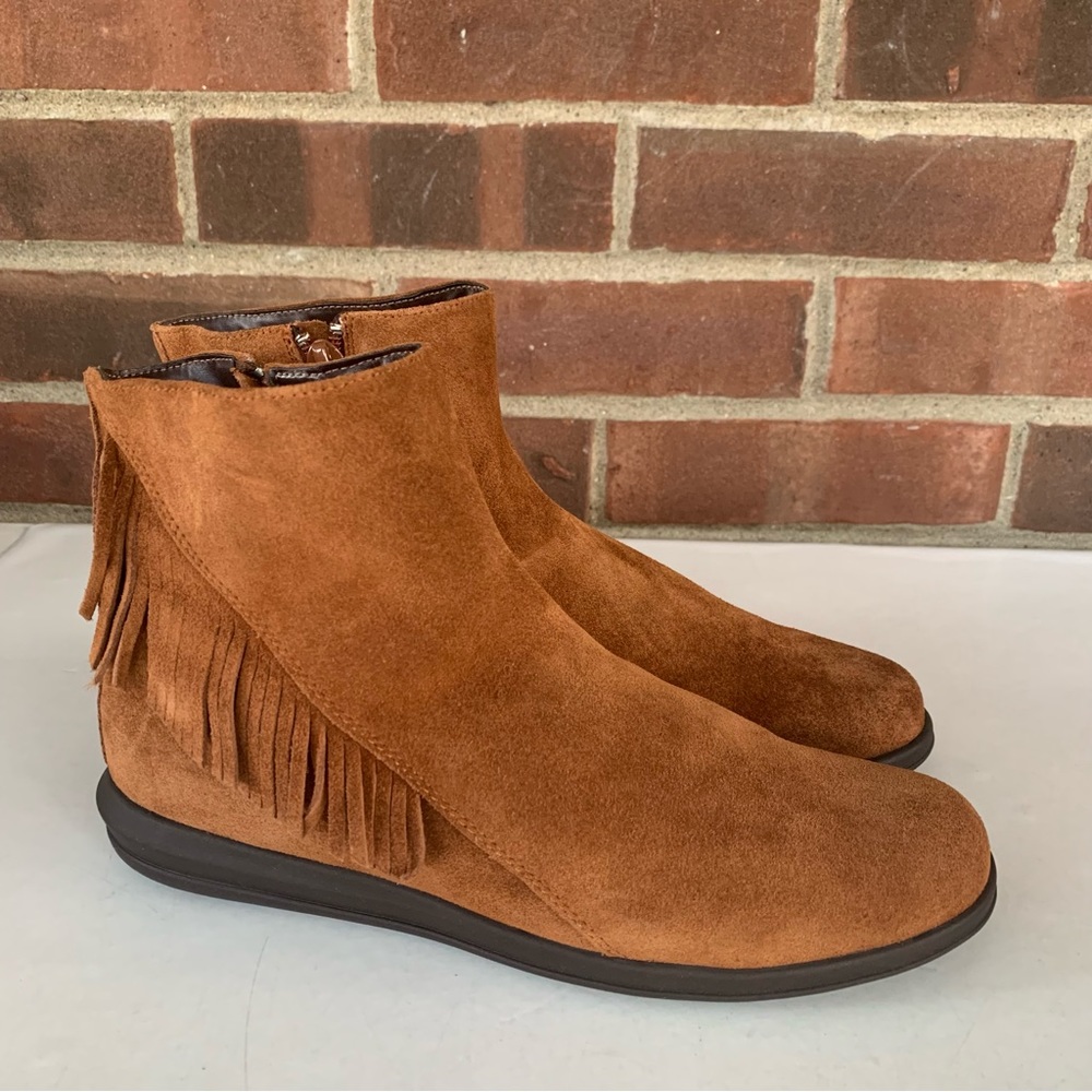 David Tate Brown Leather Ankle Boots Low Wedge US 7 N Narrow Width
